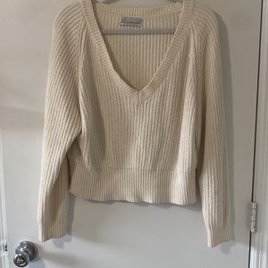 Urban Outfitters Cream V neck ribbed sweater
